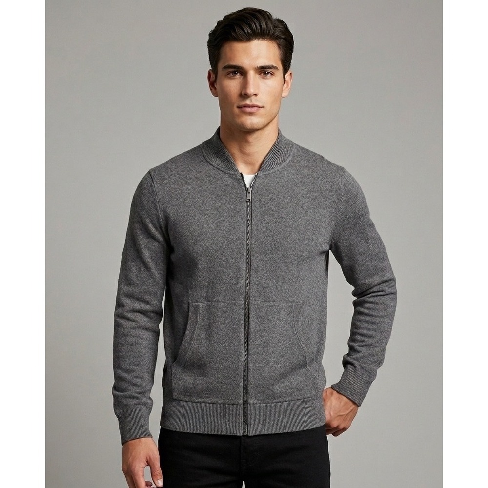 Banana Republic Mens Gray Cotton‎ Blend Full Zip Bomber Sweater XS 486865-01-1